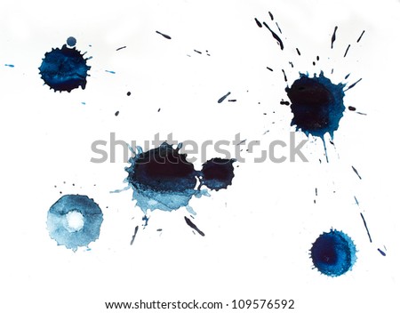 Blue blots of watercolor paint