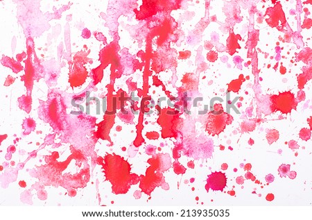 Abstract watercolor aquarelle hand drawn red drop splatter stain art paint on white background.