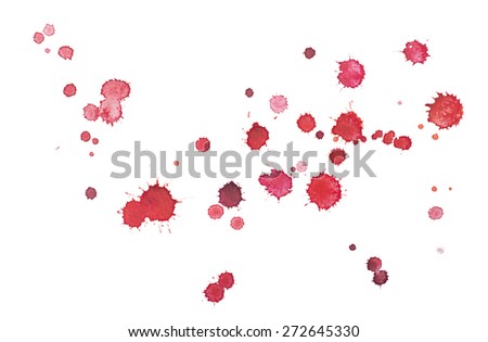 Abstract watercolor aquarelle hand drawn colorful shapes art red color paint or blood splatter stain.