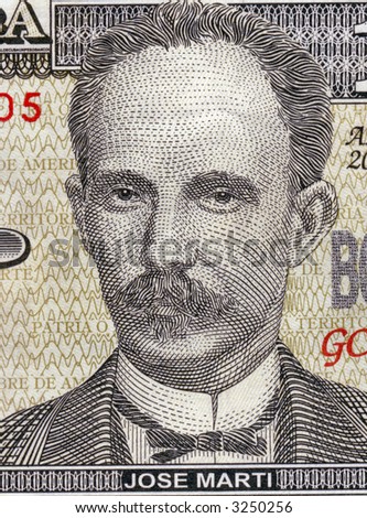 Portrait of Jose Marti from Cuban one peso bill commemorating 150th anniversary of his birth