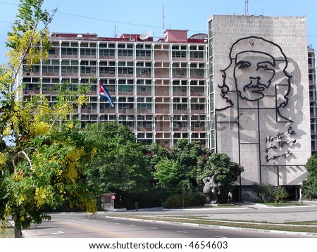 Ministry of the interior building with face of Che Guevara.  Havana.  Cuba.
