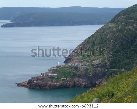 Rugged nature and lighthouse at entrance of St John\'s harbour.  Newfoundland.  Canada.