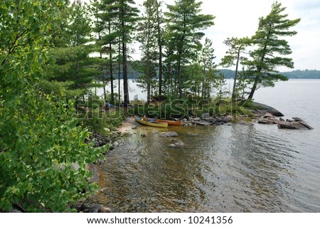 Camping on wilderness island.  Northern Ontario.  Canada.
