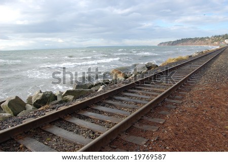 Railroad track by the sea.  White Rock.  BC.  Canada.