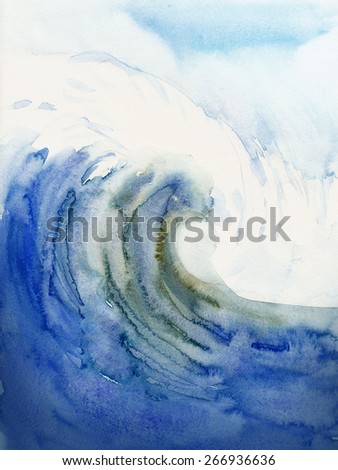 Blue Ocean Wave water color painting