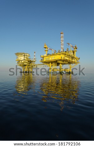 Natural gas platform on calm blue sea