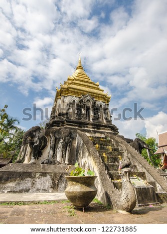 Old buddhist pagoda in Ancient temple, Wat Chiang Man)  in Chiang Mai, Thailand.