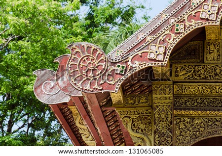Buddhist Art in Ancient Buddhist temple (Wat Pra-Singh) Chiangmai, Thailand.