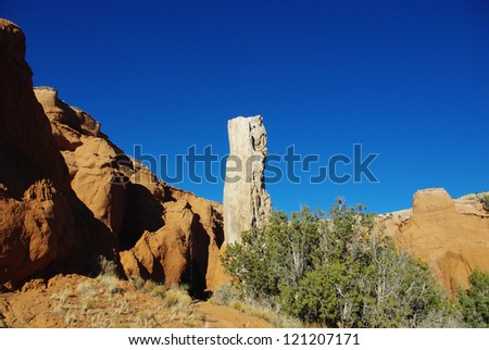 White rock tower between orange rocks, Kodachrome, Utah