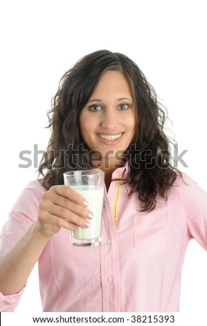 young woman drinks milk.