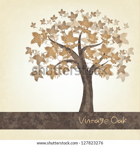 Vintage Oak Tree Stock Vector Illustration 127823276 : Shutterstock