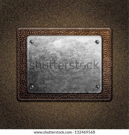 Leather label on fabric background