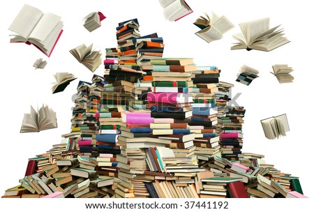 Many books on white background