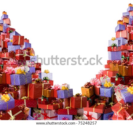 Very much of colorful gift boxes on white background.