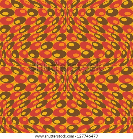 Retro Circles Pattern in Orange pattern of warped circles in orange, red, brown and yellow.