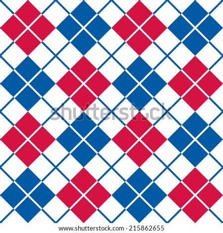 Argyle pattern in red, white and blue.
