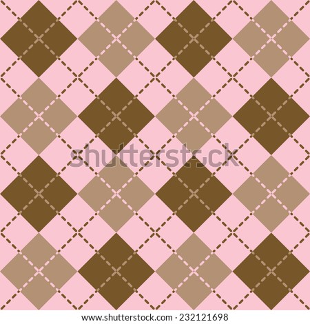 Seamless Argyle Pattern with dashed lines.in pink and brown
