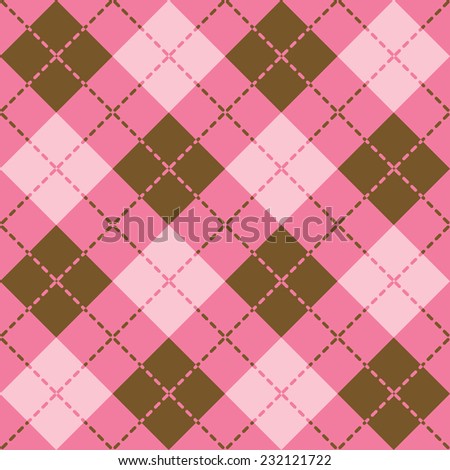 Seamless Plaid Pattern with dashed lines.in pink and brown
