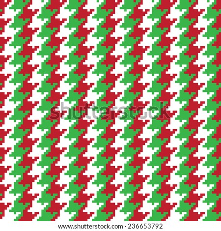Christmas pixel houndstooth pattern with red, green and white stripes repeats seamlessly.
