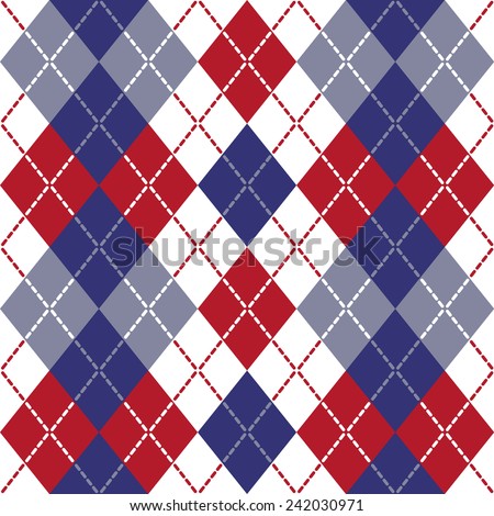 Patriotic Argyle pattern in red, white and blue repeats seamlessly.