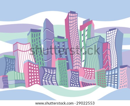 city skyline cartoon. of a colorful cartoon city