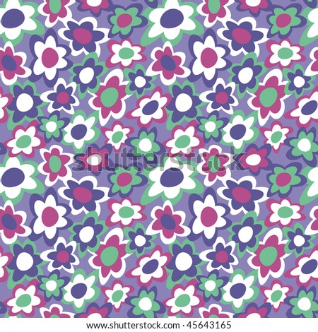 Retro funky flowers pattern in violet, pink and green. 12\