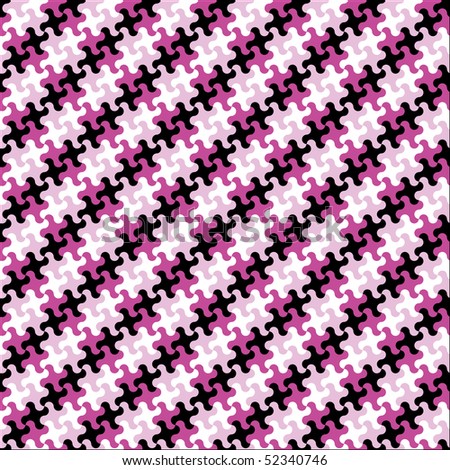 Trendy puzzle pattern in magenta, black, pink and white repeats seamlessly.