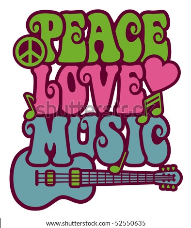 stock photo : Retro-style design of Peace, Love and Music with peace symbol