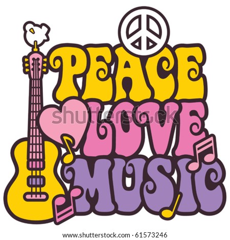 Love Heart Pictures Free on Retro Style Design Of Peace  Love And Music With Peace Symbol  Heart