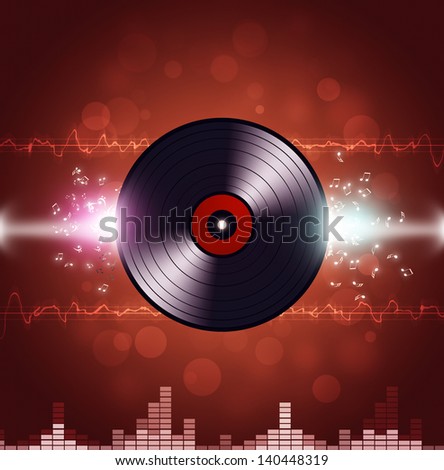 music vinyl background with equalizer and music waves