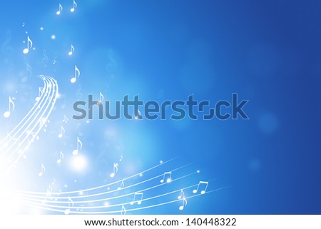 blue abstract funky background with music notes lights and bokeh