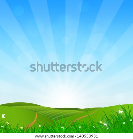 abstract bright nature background with green grass hills