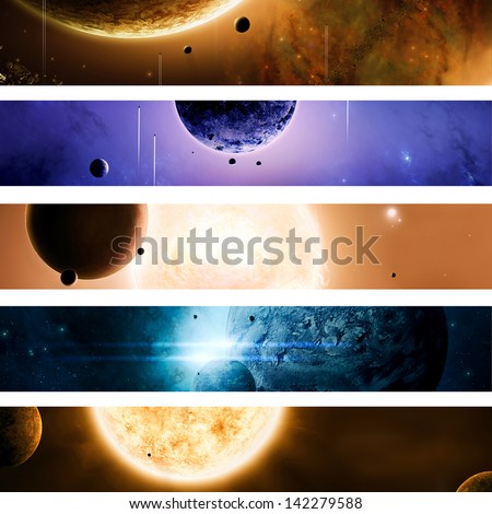 Imaginary suns planets moons stars nebula crafts banners of space
