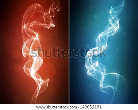 set of red and blue abstract background of digital smoke and bokeh