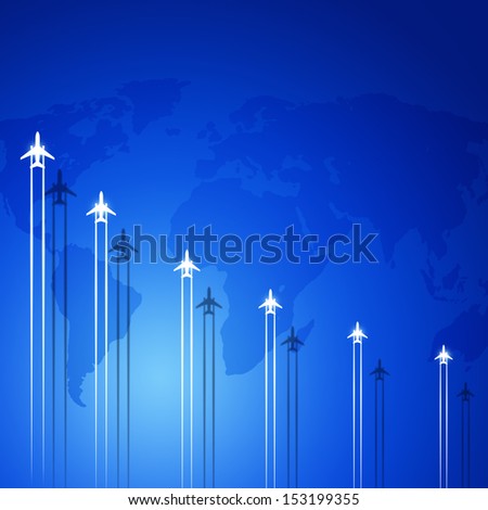 aviation background with airplanes flying over the map