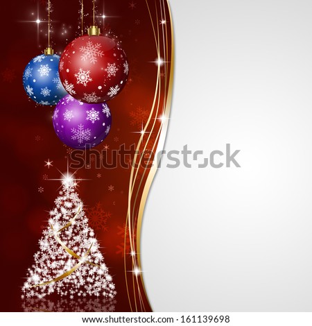 red Christmas tree and balls background for NY and Christmas greeting cards