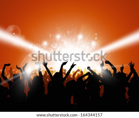 Party Crowd Raving Before Flashing Concert Lights