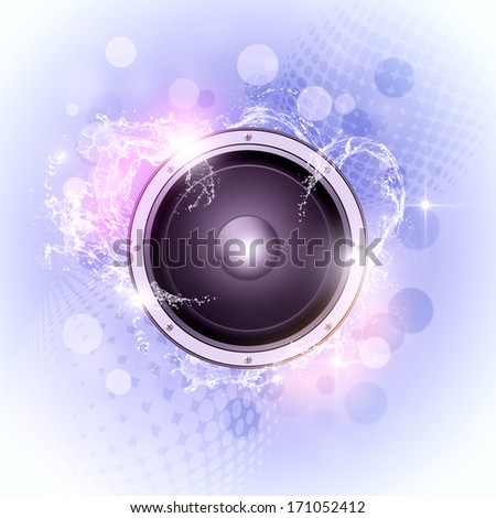 funky multicolor music sound speaker background with water splashes