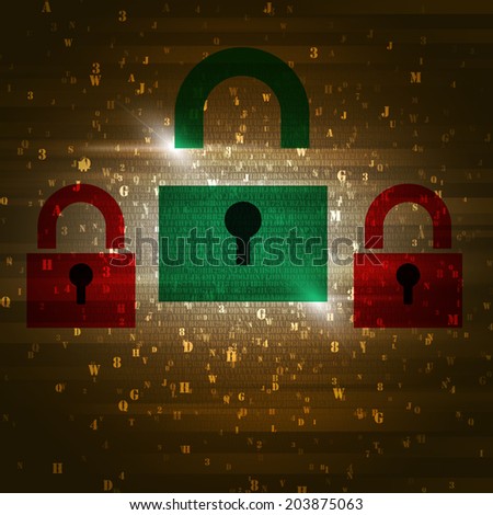 abstract concept green security code lock technology background