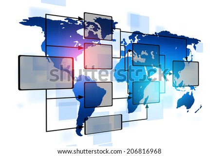 abstract business flow chart on blue world map