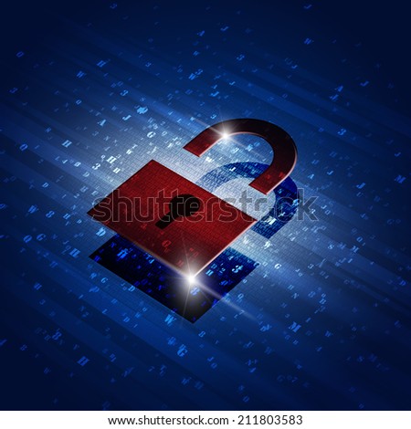 abstract concept red security code lock technology blue background