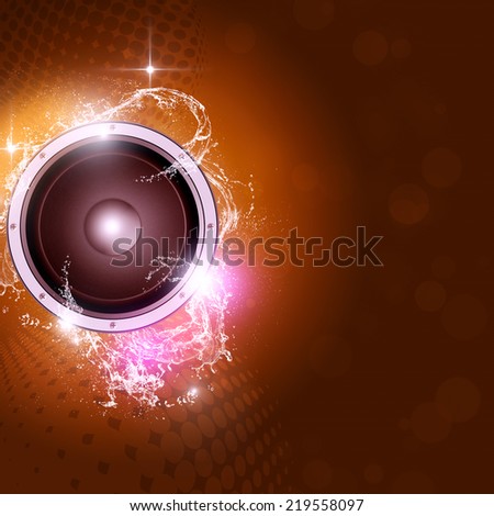 funky red music sound speaker background with water splashes
