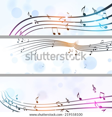 abstract music notes banners with lights and blurs