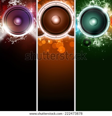 abstract music party sound speakers banners for bright event