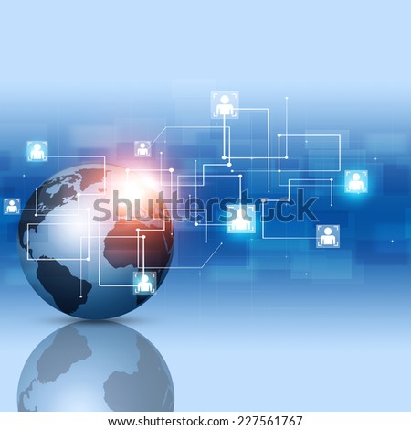 abstract technology world global network business connection blue background