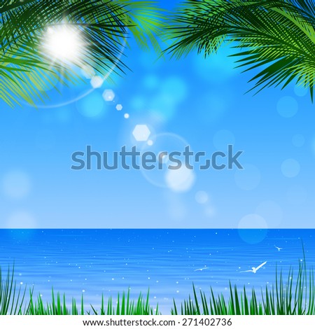 shiny summer tropical background with palms and sunny blurry lights