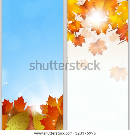 abstract autumn nature banners with leaves and lights