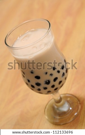 Glass of milk tea with tapioca