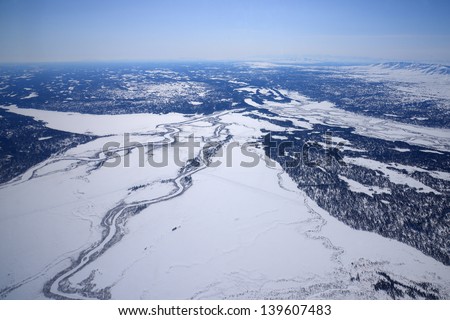 winter in alaska from aerial view