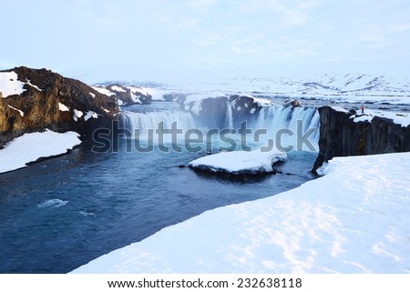 waterfall of god in iceland in late winter